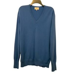 Eric Bompard Cashmere Sweater Vneck Blue Mens XXL